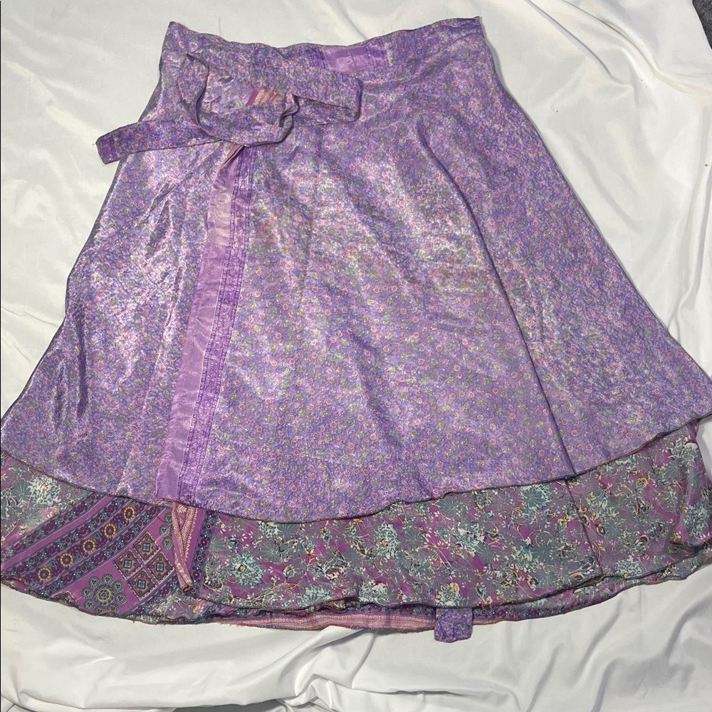 Floral Purple Women's Silk wrap skirt